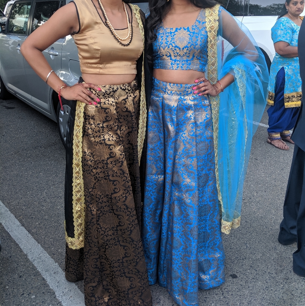 Blue gold brocade lehenga